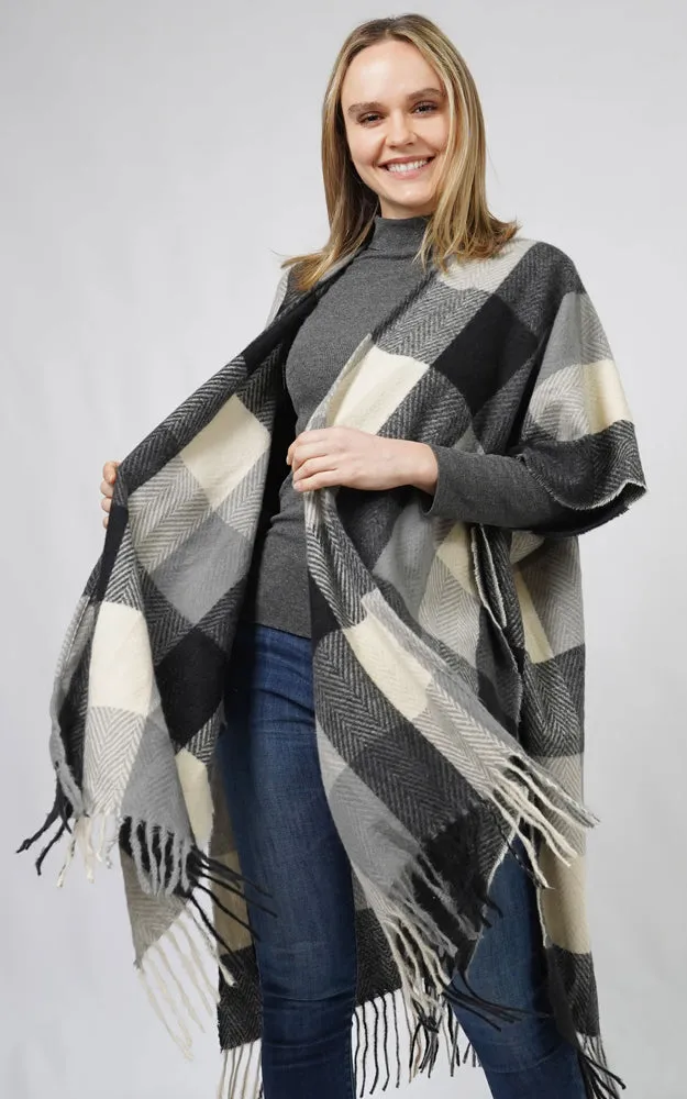 EVT10814 CHECK PATTERN SHAWL VEST