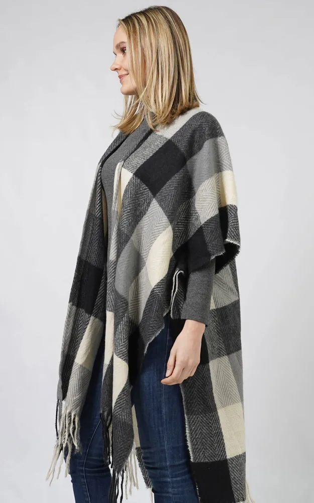 EVT10814 CHECK PATTERN SHAWL VEST