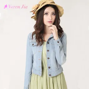 Fashion Women Denim Jacket Plus Size S-4XL Vintage Cropped Short Denim Jackets Long-Sleeve Jeans Cardigan Coat Light/Deep Blue