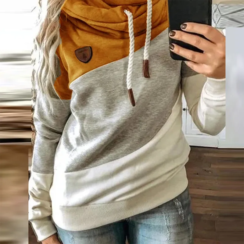 Fashionkova  Women Leopard Patchwork Hooded Sweatshirt Autumn Winter Turtleneck Warm Long Sleeve Printed Hoodies Female Drawstring Pullovers