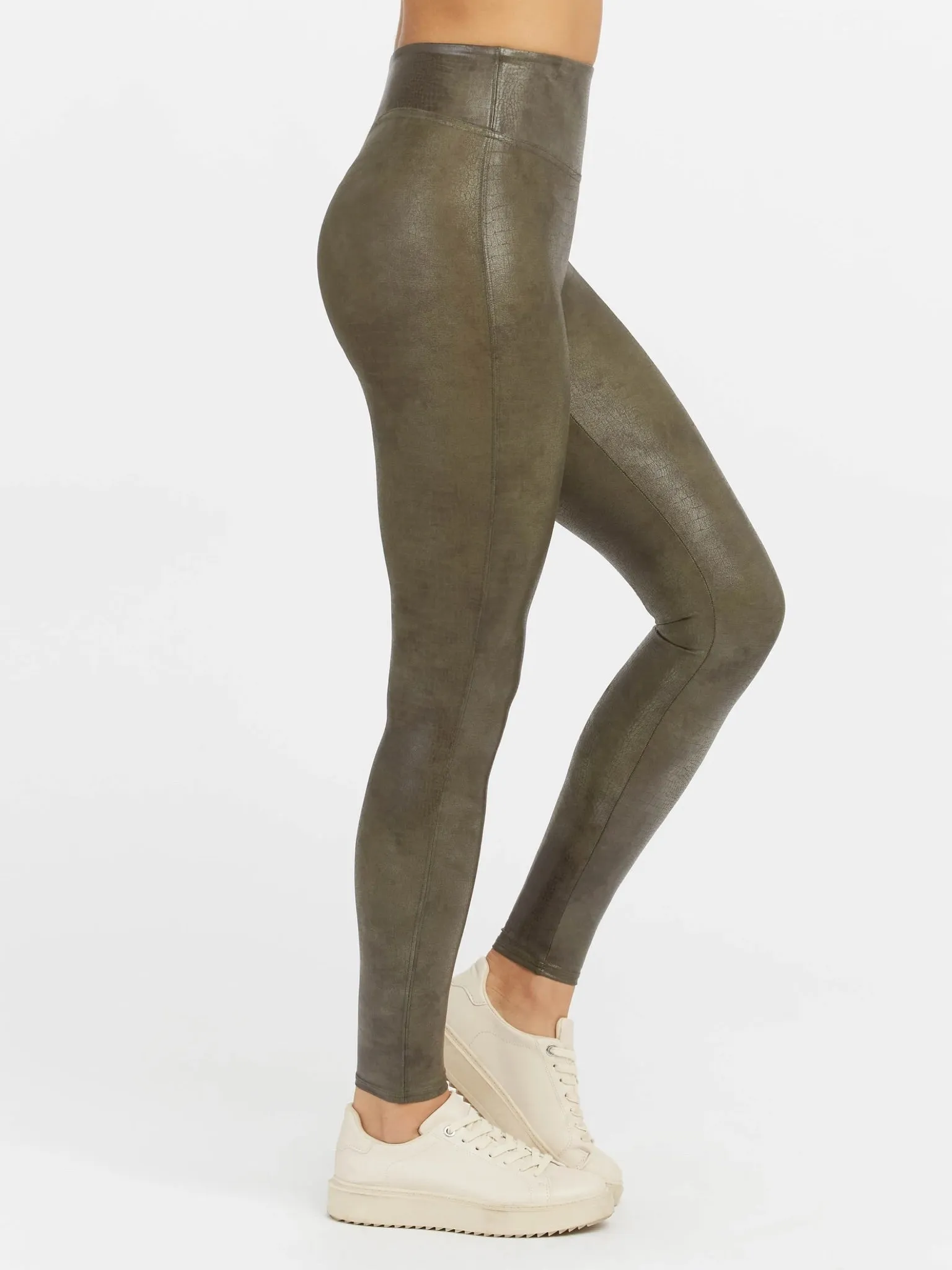 Faux Leather Croc Shine Leggings SPANX - Darkened Olive