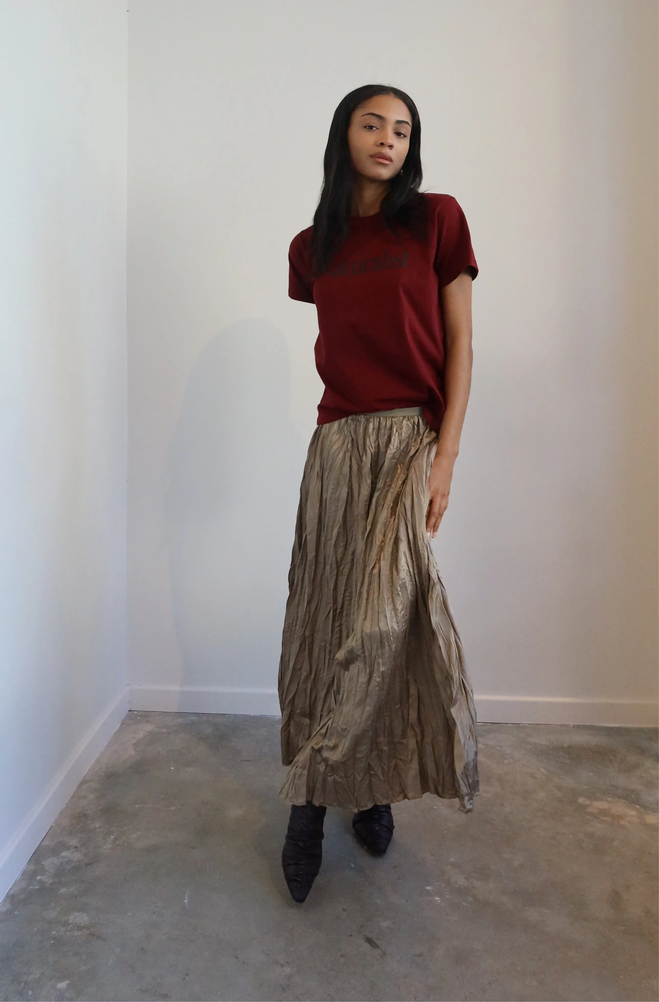 Fawn Midi Pleated Crinkle Skirt