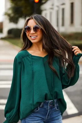 FINAL SALE - Run With It Hunter Green Blouse