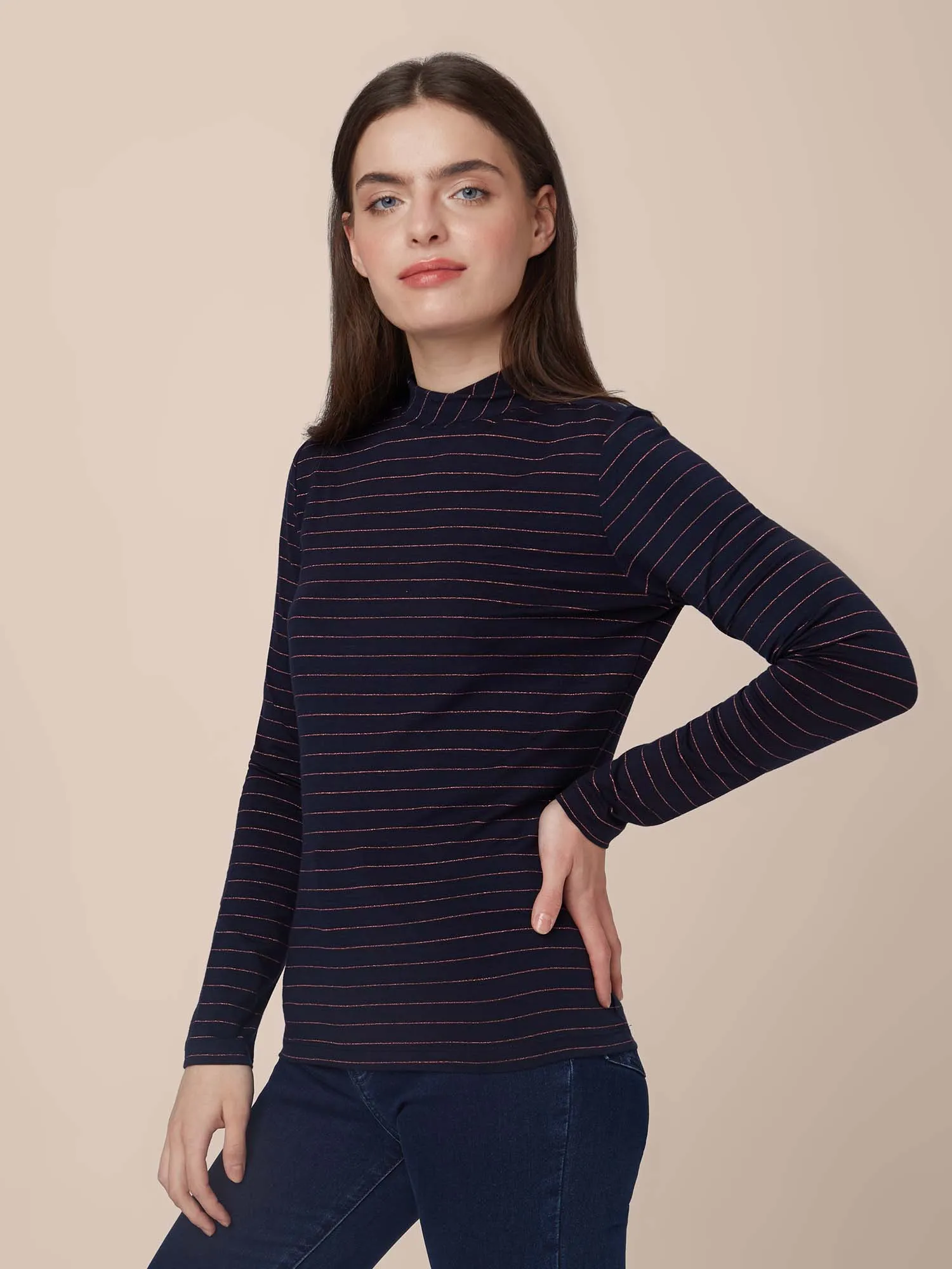 Gestreepte top | Mademoiselle YéYé stand up turtleneck stripes blue