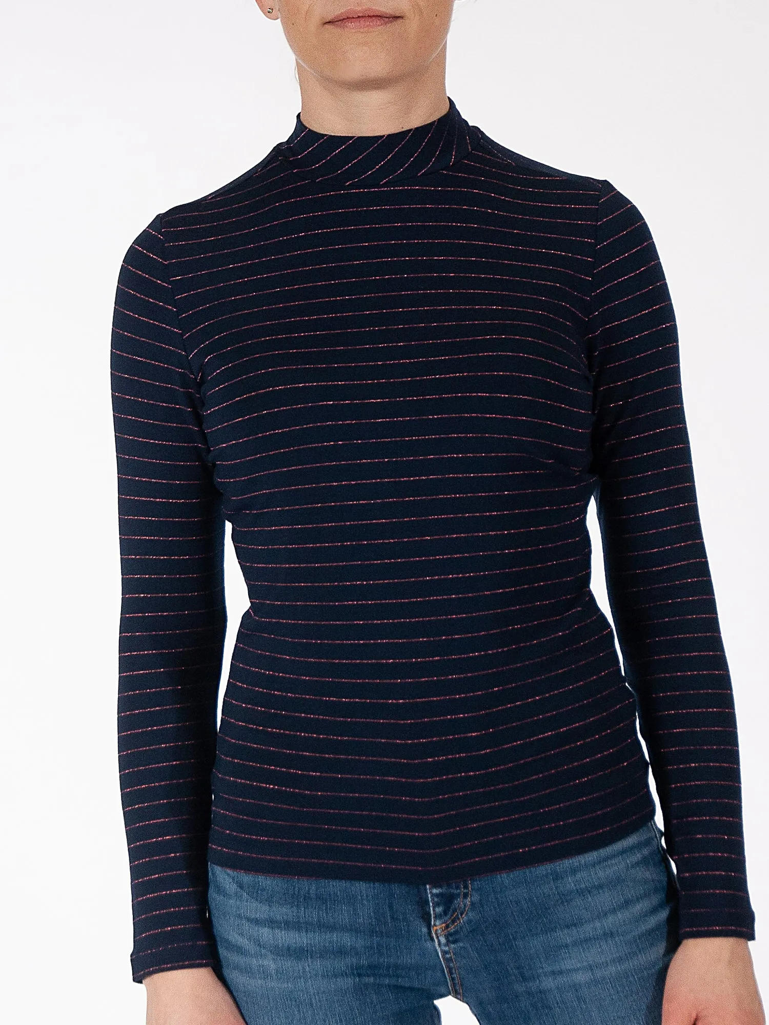 Gestreepte top | Mademoiselle YéYé stand up turtleneck stripes blue