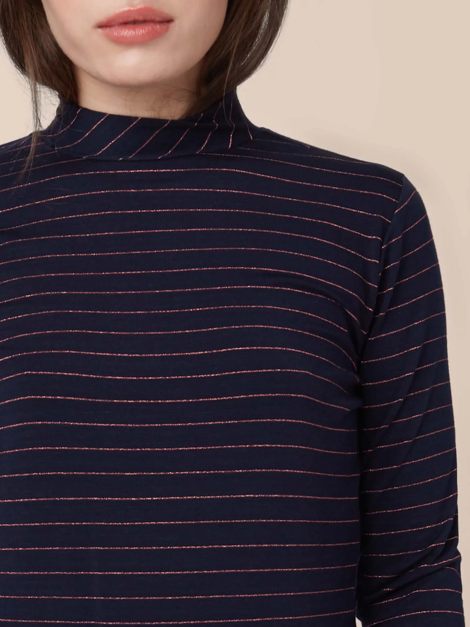 Gestreepte top | Mademoiselle YéYé stand up turtleneck stripes blue