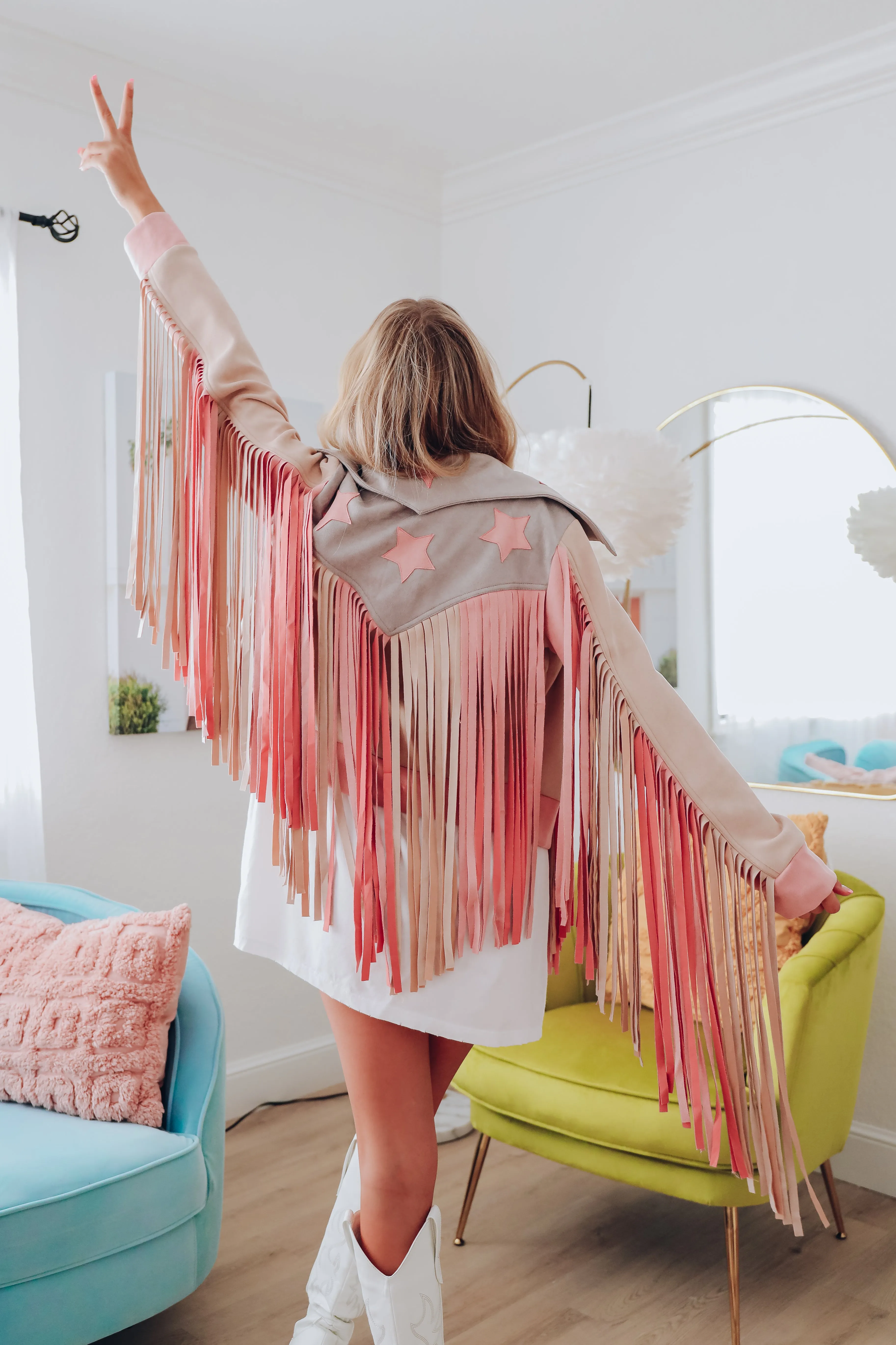 Get Up And Go Faux Suede Fringe Moto Jacket - Pink