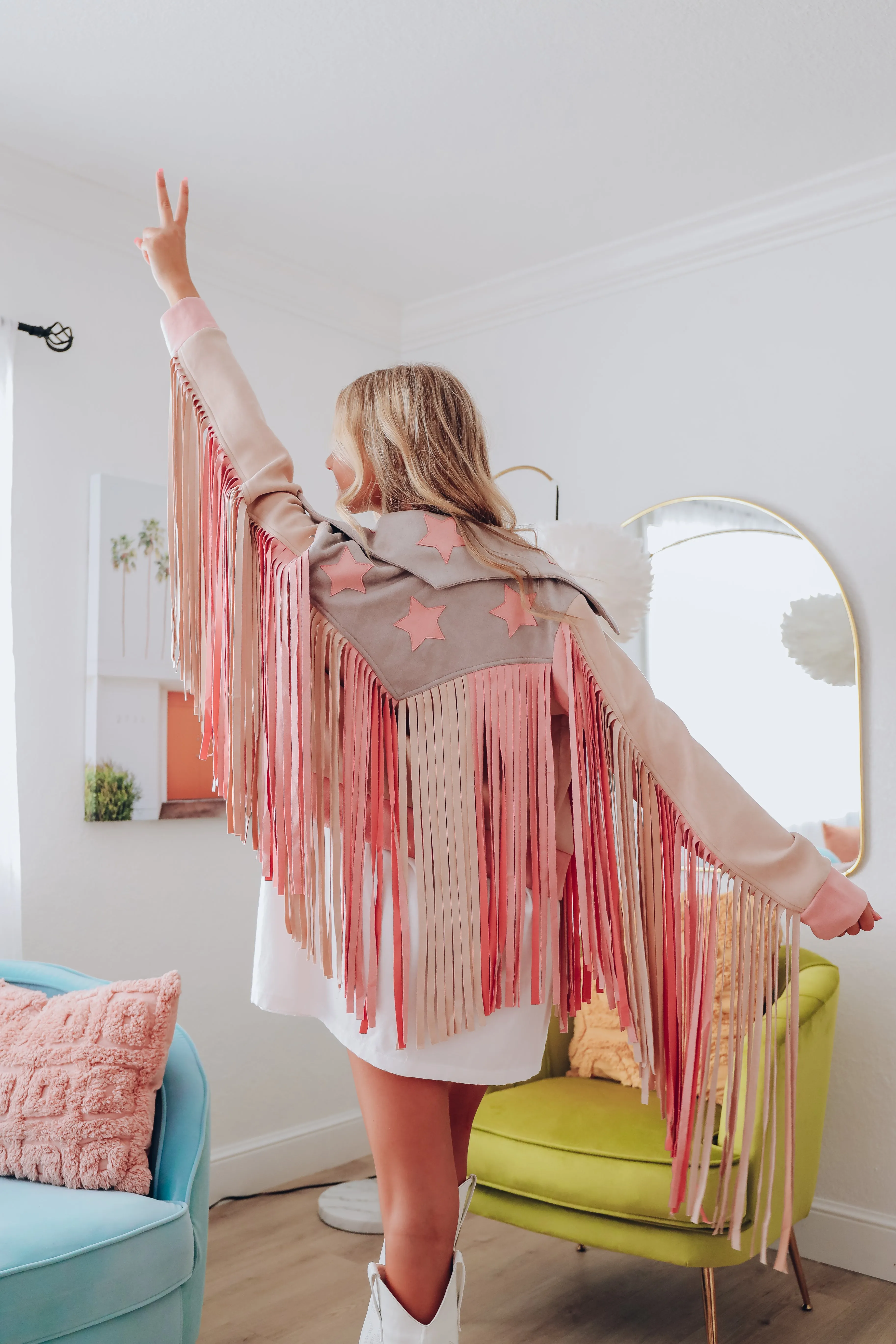 Get Up And Go Faux Suede Fringe Moto Jacket - Pink