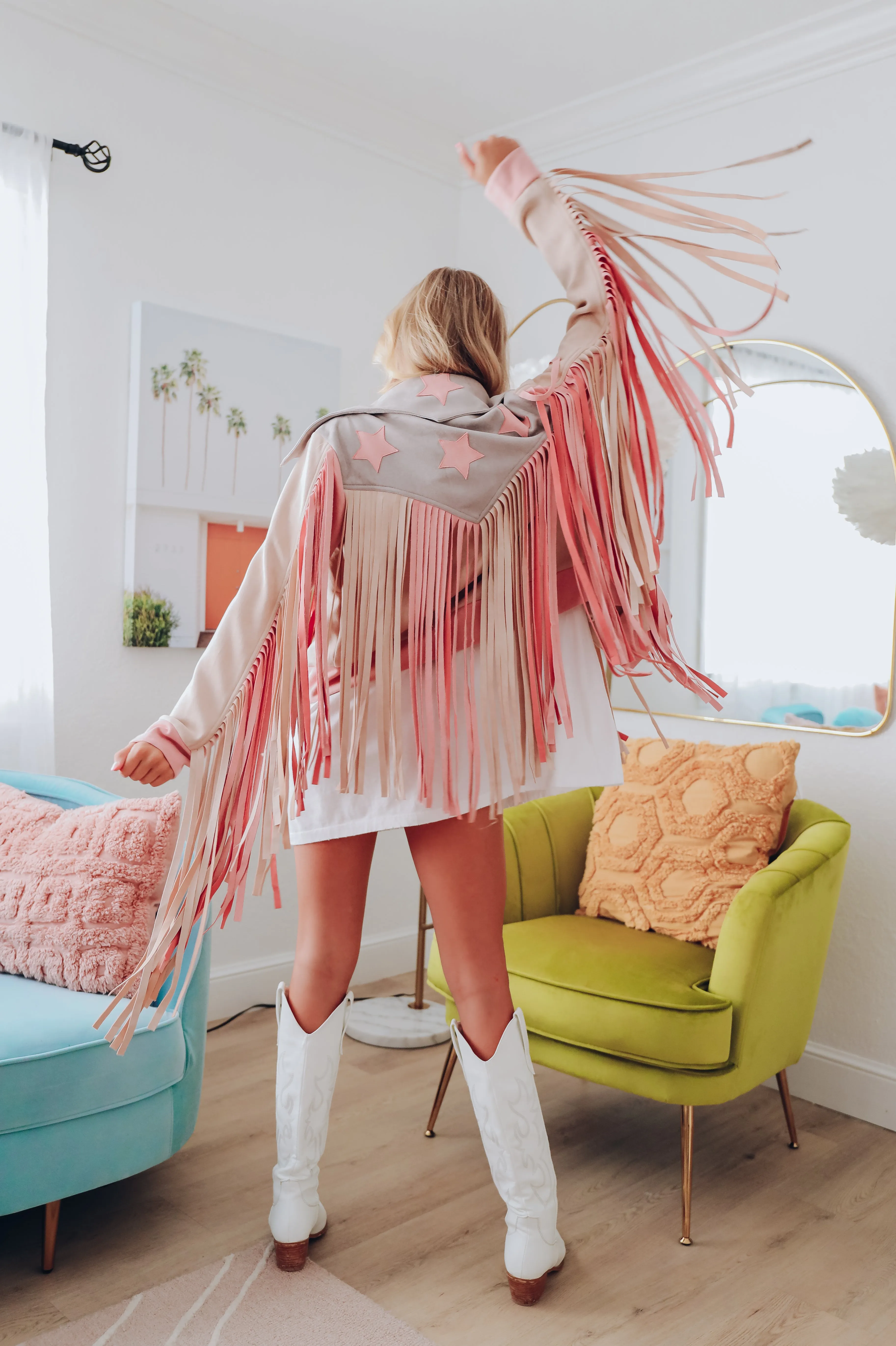 Get Up And Go Faux Suede Fringe Moto Jacket - Pink