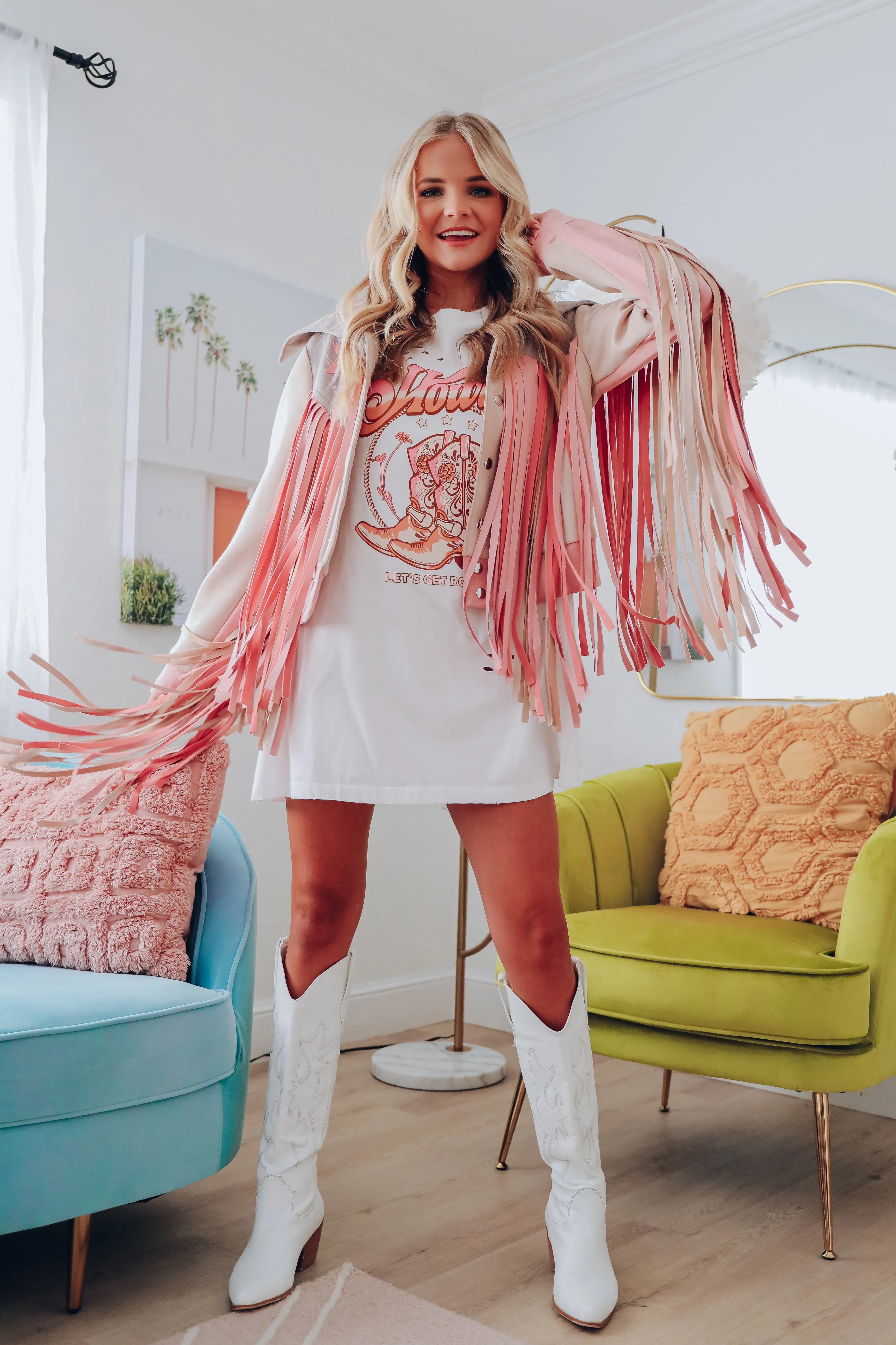 Get Up And Go Faux Suede Fringe Moto Jacket - Pink