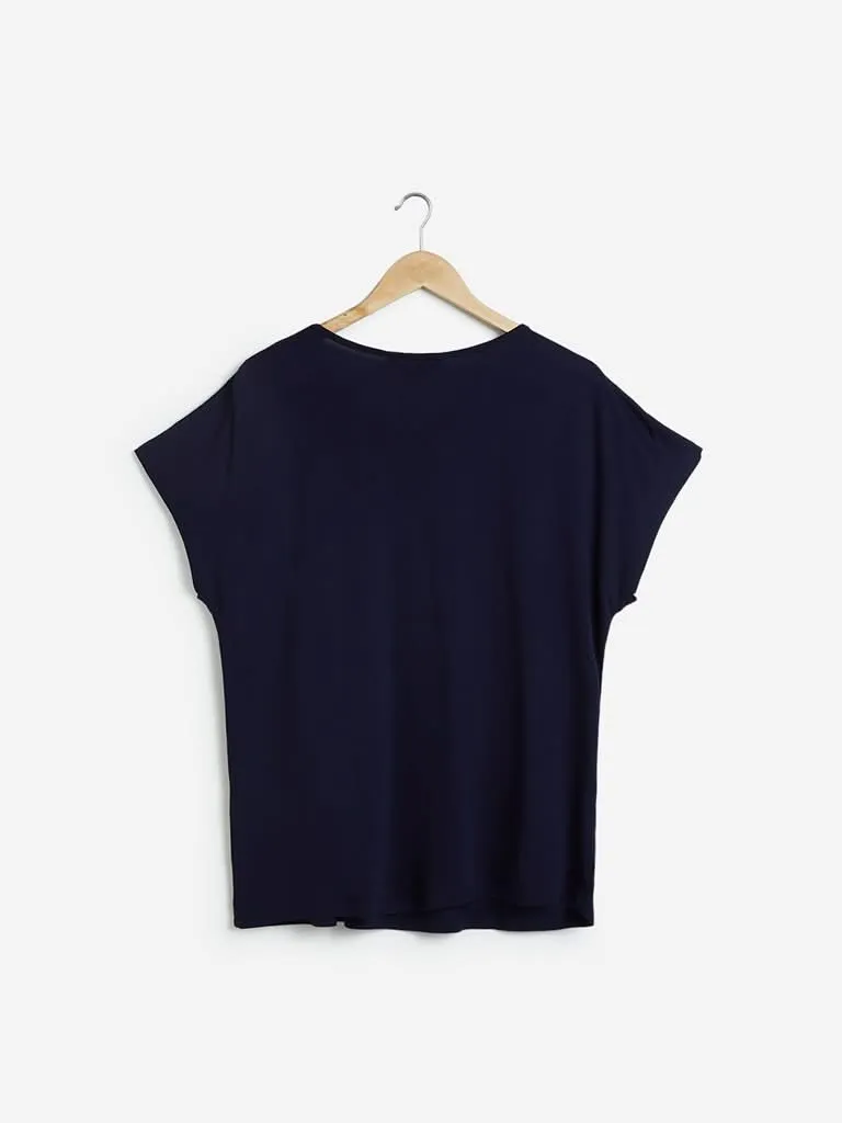 Gia Curves Navy Crochet Zeena T-Shirt