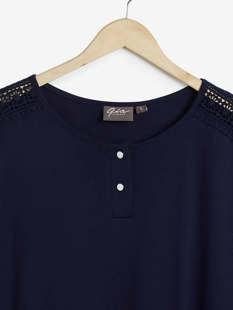 Gia Curves Navy Crochet Zeena T-Shirt