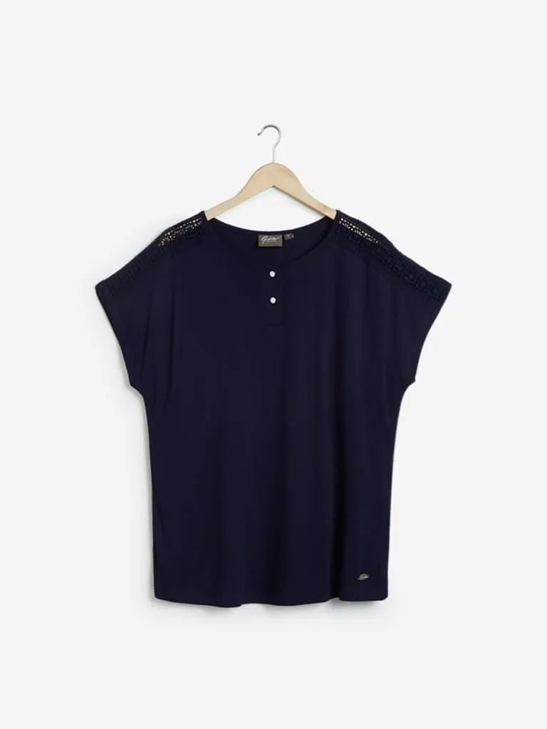 Gia Curves Navy Crochet Zeena T-Shirt