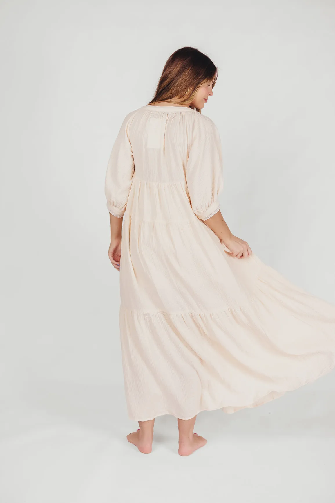 Goddess 100% Cotton Babydoll Maxi Dress in Blush - Bump Friendly