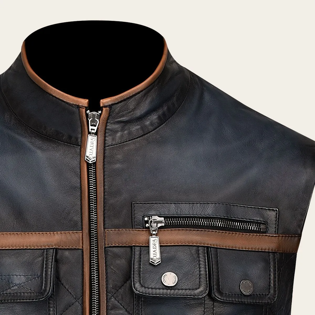 H334BOC- Cuadra blue casual fashion lambskin leather vest for men