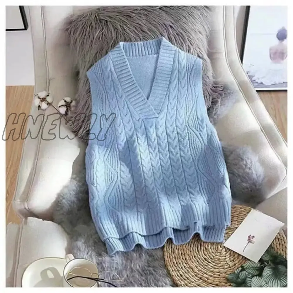 Hnewly Twist pullover sweater vest women autumn new loose net red V-neck waistcoat wool knitted vest women