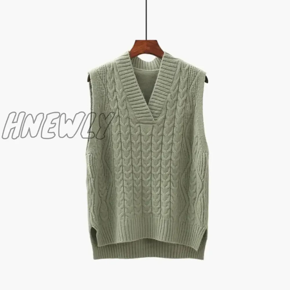 Hnewly Twist pullover sweater vest women autumn new loose net red V-neck waistcoat wool knitted vest women