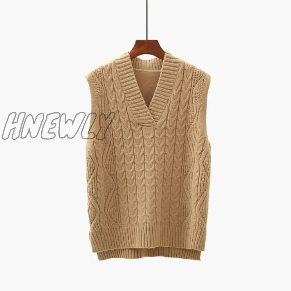 Hnewly Twist pullover sweater vest women autumn new loose net red V-neck waistcoat wool knitted vest women