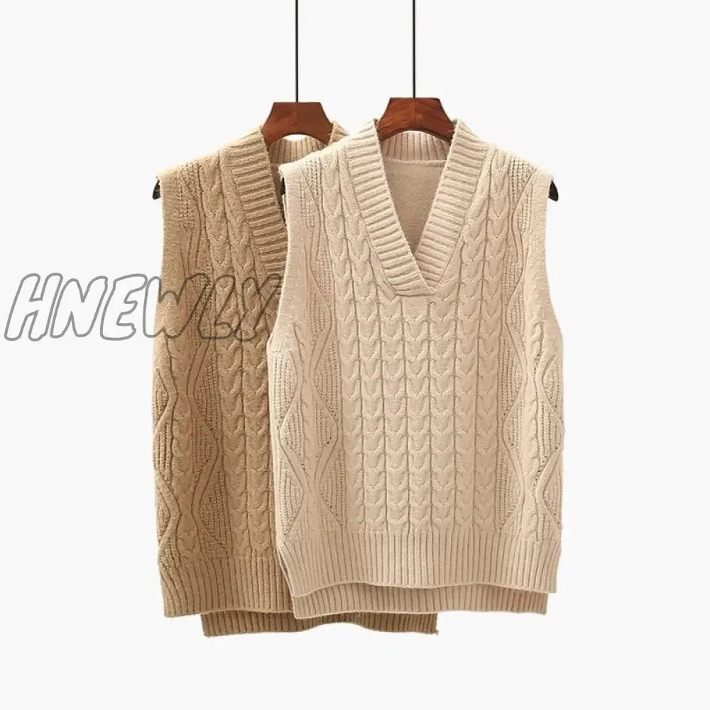 Hnewly Twist pullover sweater vest women autumn new loose net red V-neck waistcoat wool knitted vest women