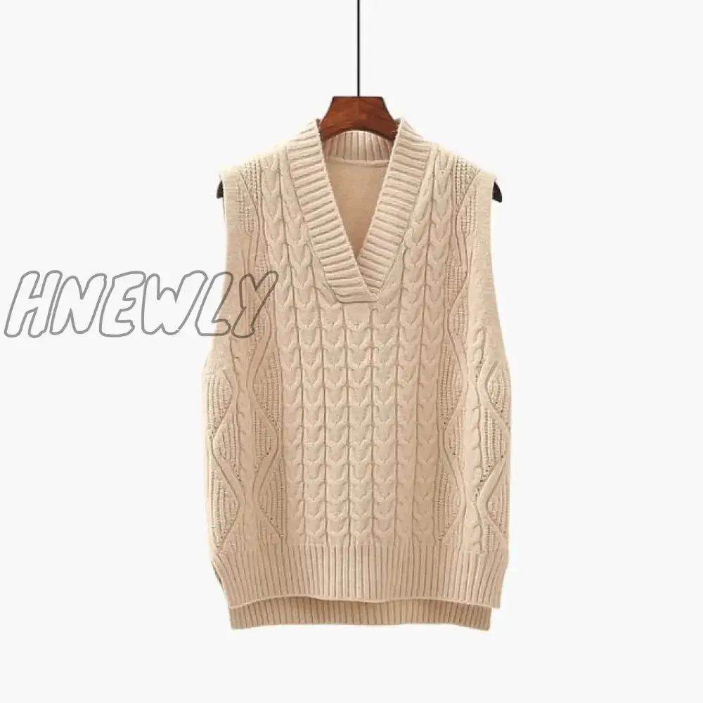 Hnewly Twist pullover sweater vest women autumn new loose net red V-neck waistcoat wool knitted vest women