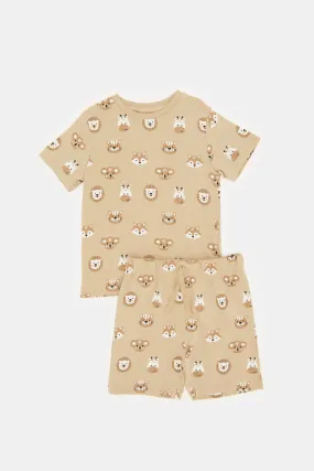 Infant Boys Beige Tiger  Print Set (2 piece)