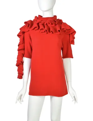 Issey Miyake Haat Heart Vintage Red Rosette Ruffle Scarf Cashmere Sweater