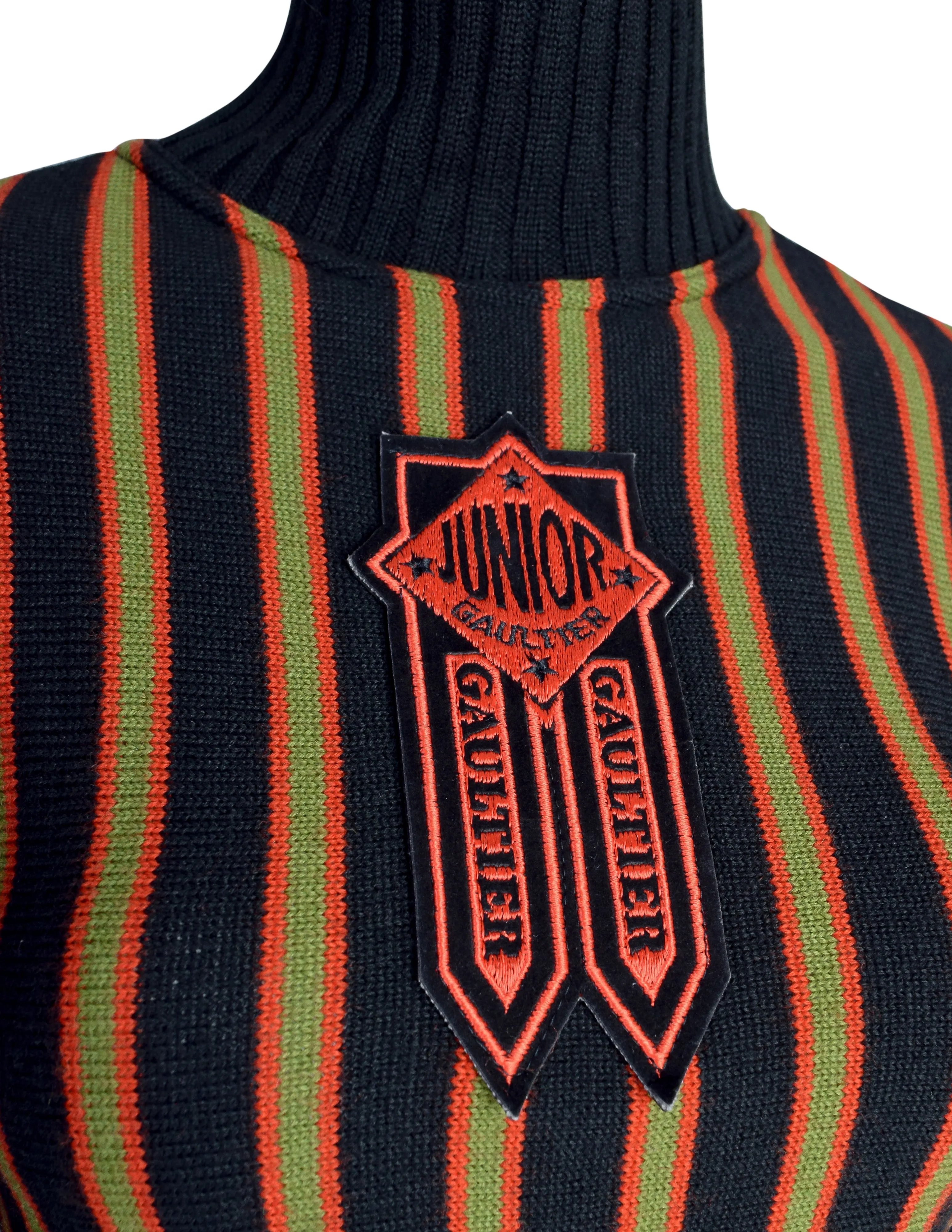 Jean Paul Gaultier Vintage AW 1990 Junior Gaultier Patch Striped Turtleneck Sweater