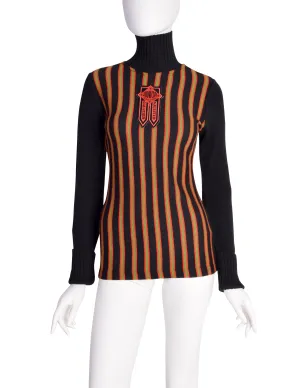 Jean Paul Gaultier Vintage AW 1990 Junior Gaultier Patch Striped Turtleneck Sweater