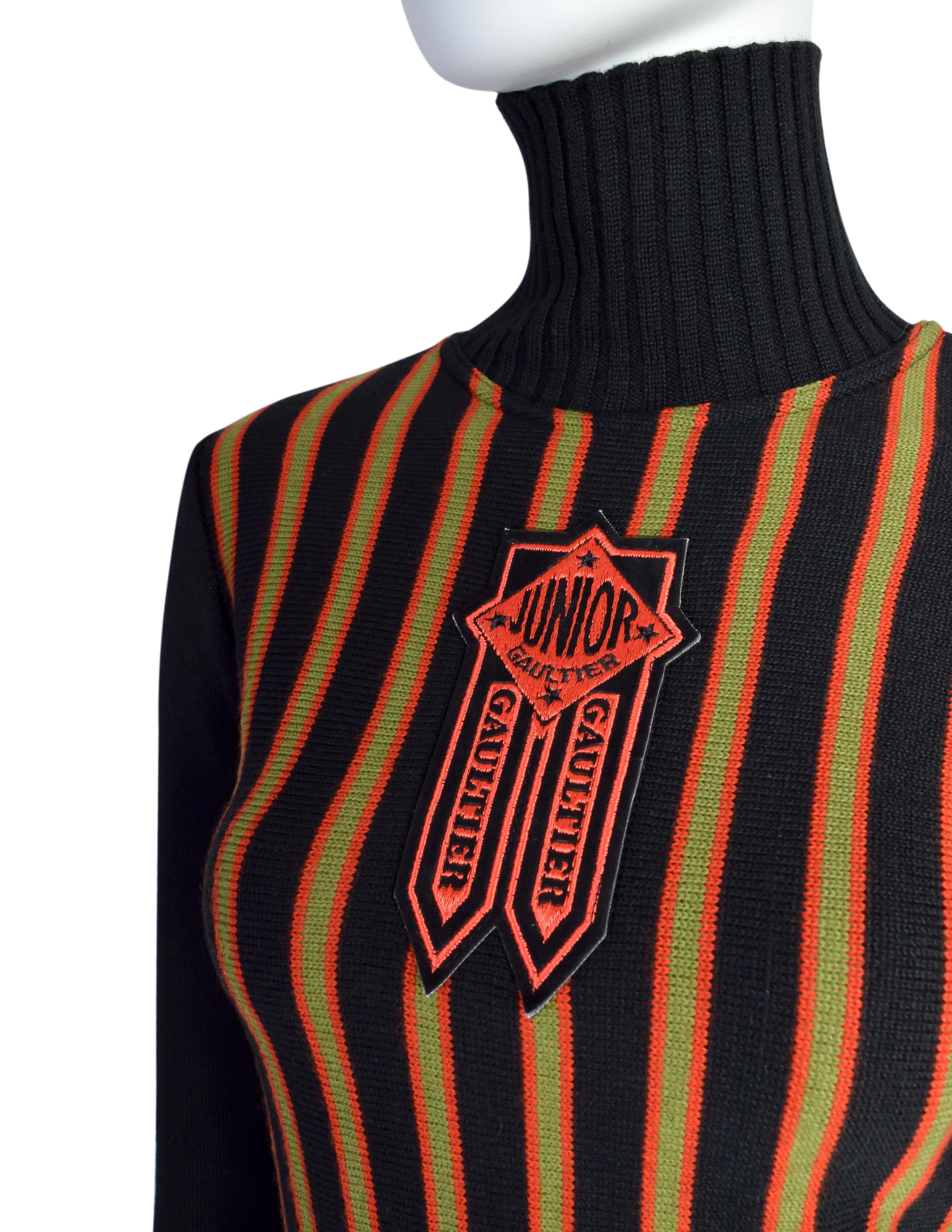 Jean Paul Gaultier Vintage AW 1990 Junior Gaultier Patch Striped Turtleneck Sweater