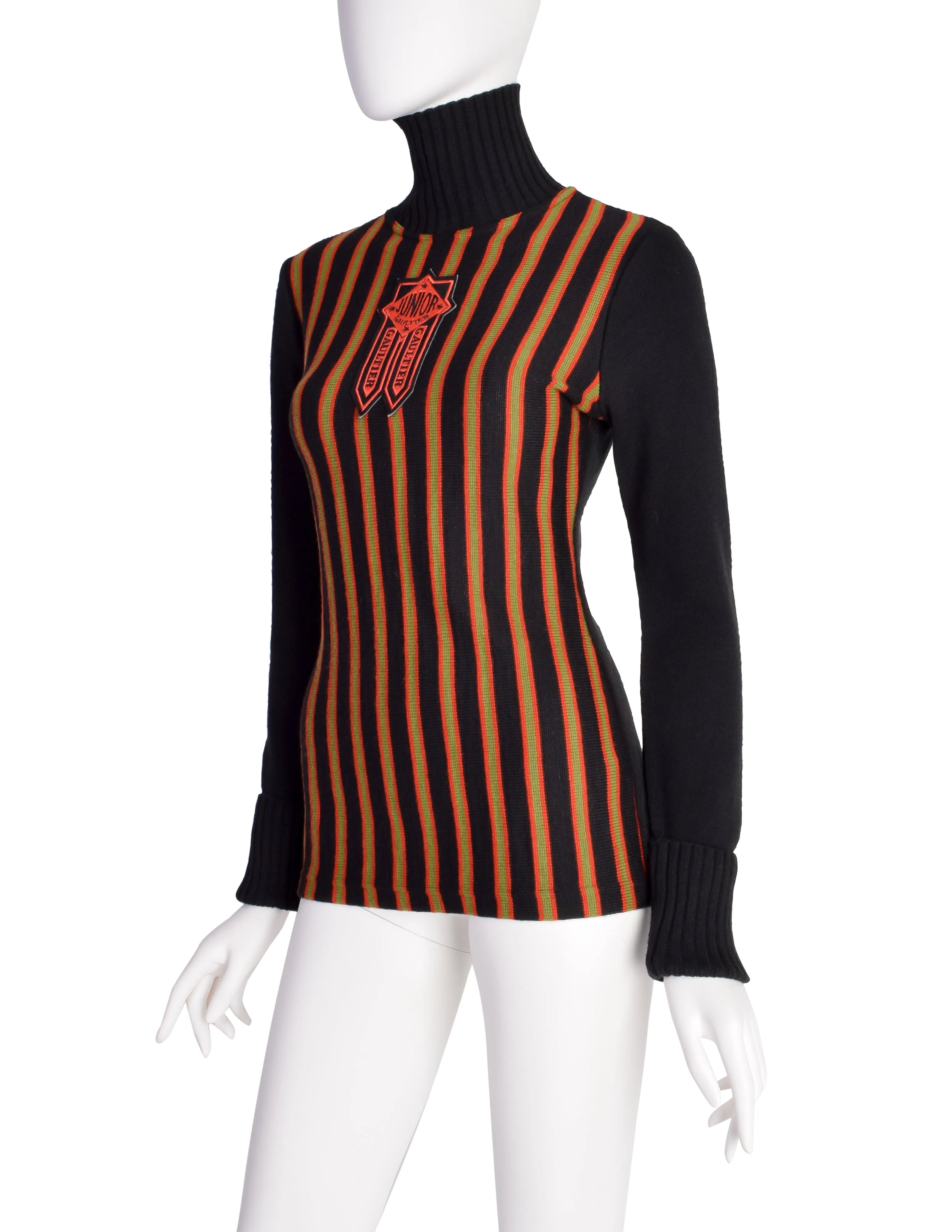 Jean Paul Gaultier Vintage AW 1990 Junior Gaultier Patch Striped Turtleneck Sweater