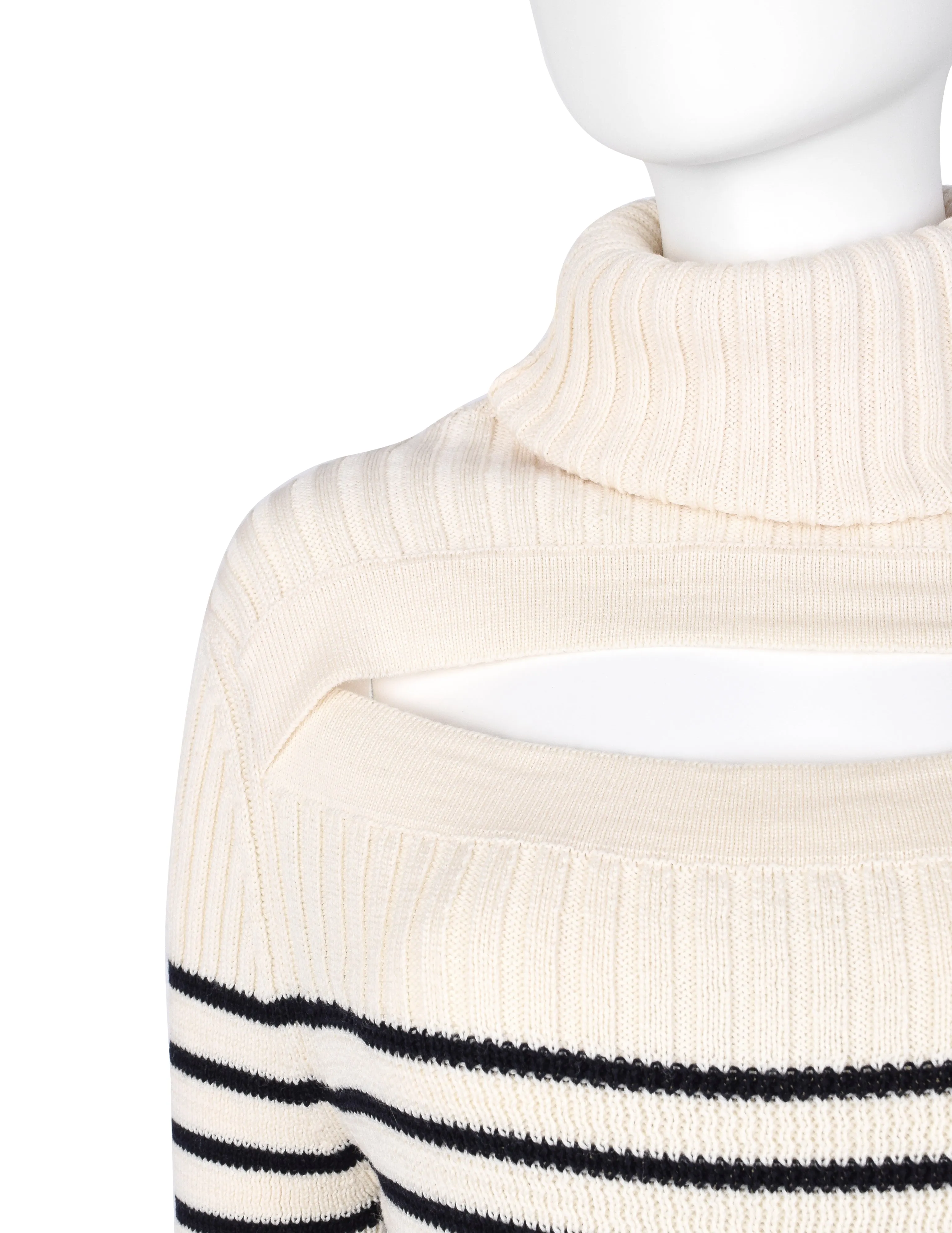 Jean Paul Gaultier Vintage AW 2000 Ivory and Black Breton Stripe Turtleneck Sweater