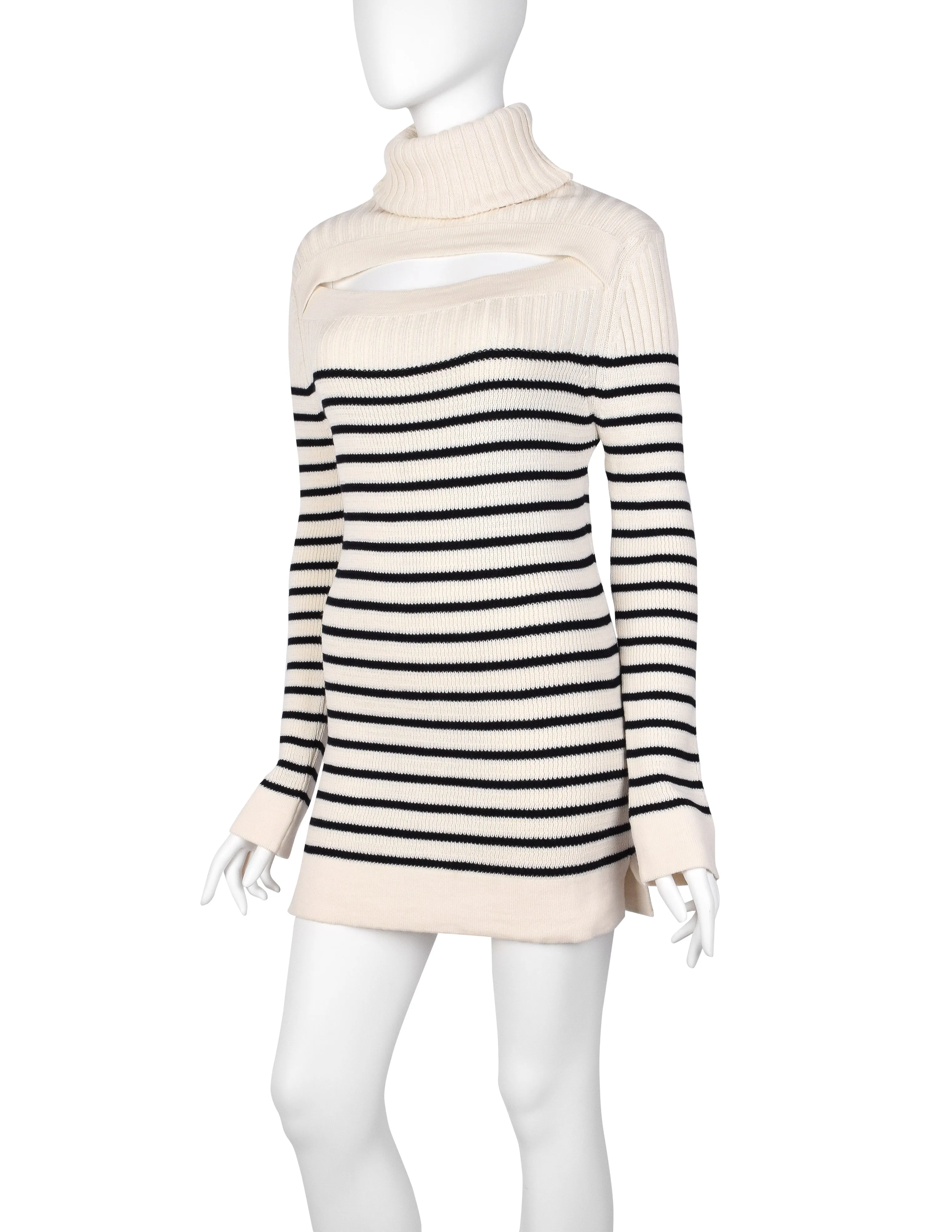 Jean Paul Gaultier Vintage AW 2000 Ivory and Black Breton Stripe Turtleneck Sweater