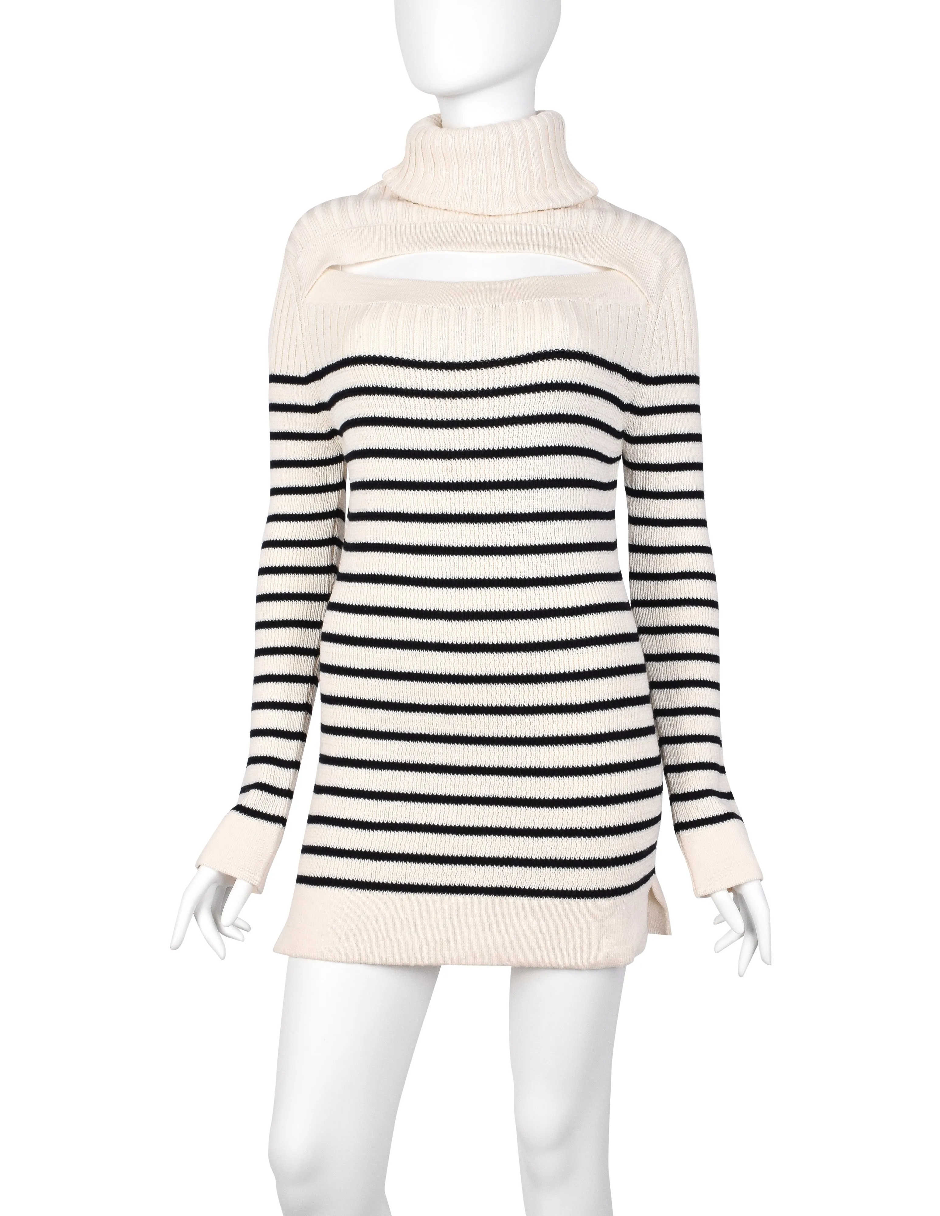 Jean Paul Gaultier Vintage AW 2000 Ivory and Black Breton Stripe Turtleneck Sweater