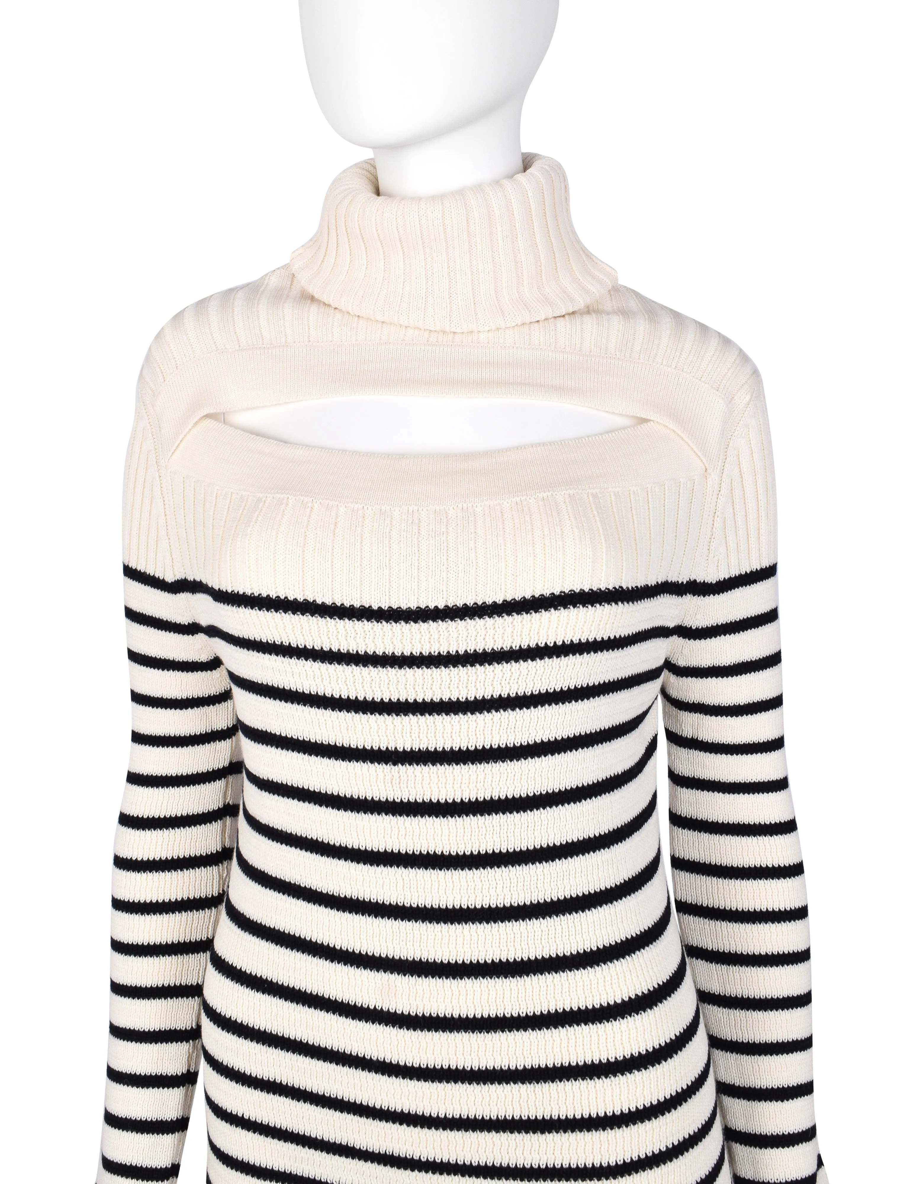 Jean Paul Gaultier Vintage AW 2000 Ivory and Black Breton Stripe Turtleneck Sweater