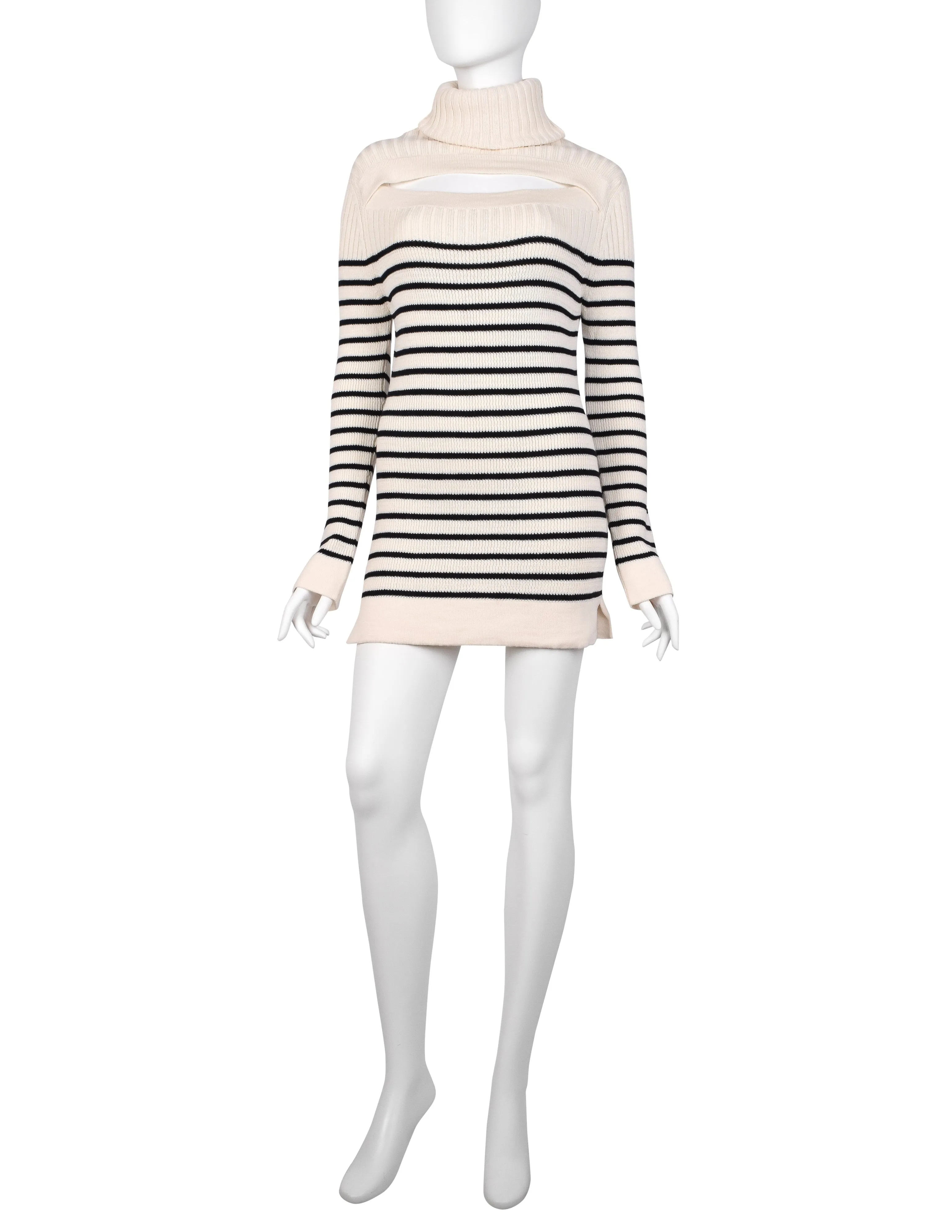 Jean Paul Gaultier Vintage AW 2000 Ivory and Black Breton Stripe Turtleneck Sweater