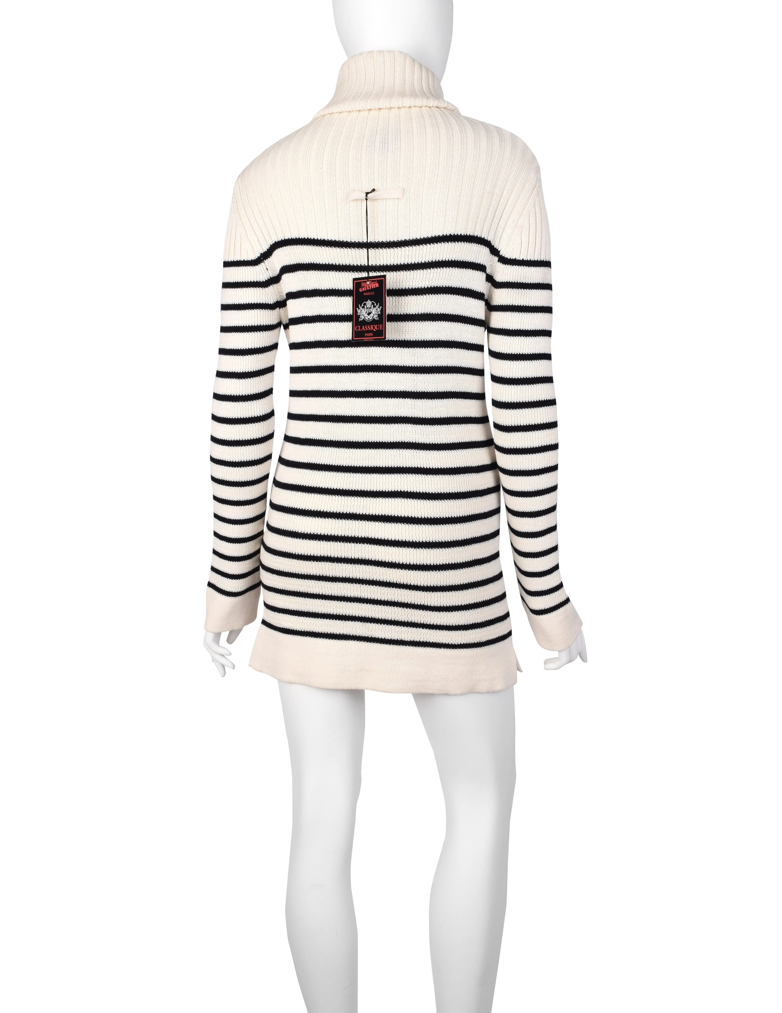 Jean Paul Gaultier Vintage AW 2000 Ivory and Black Breton Stripe Turtleneck Sweater