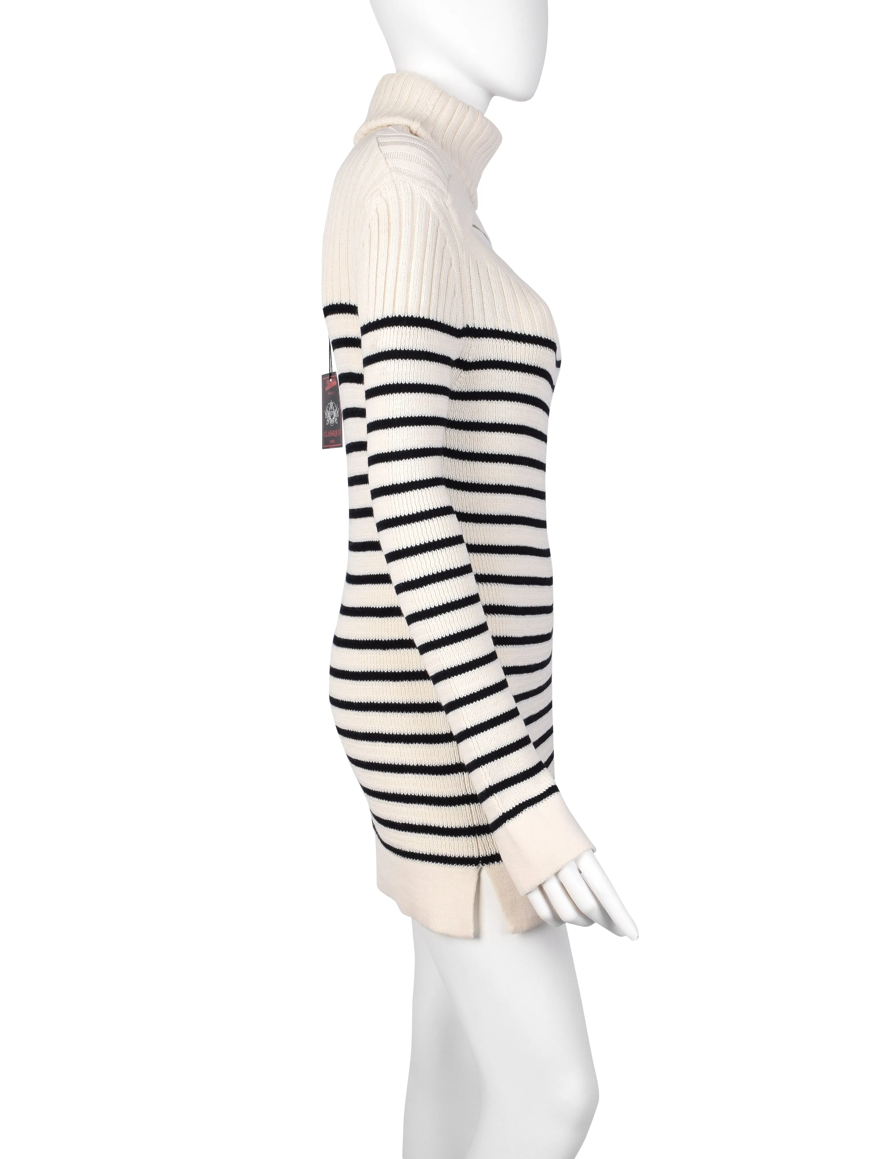 Jean Paul Gaultier Vintage AW 2000 Ivory and Black Breton Stripe Turtleneck Sweater