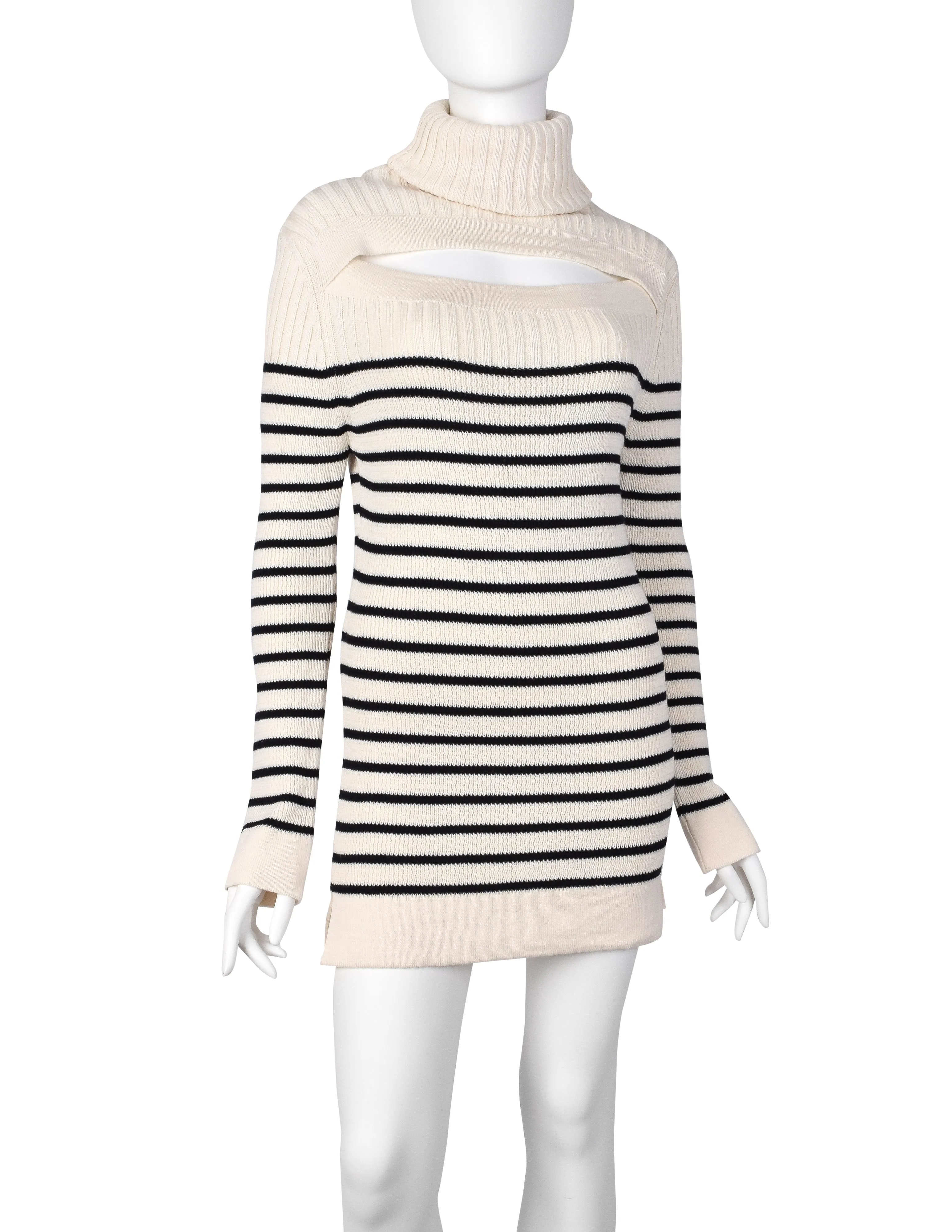 Jean Paul Gaultier Vintage AW 2000 Ivory and Black Breton Stripe Turtleneck Sweater