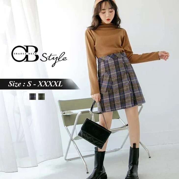 KEEP WARM WOOLEN CHECKED A-LINE MINI SKIRTS