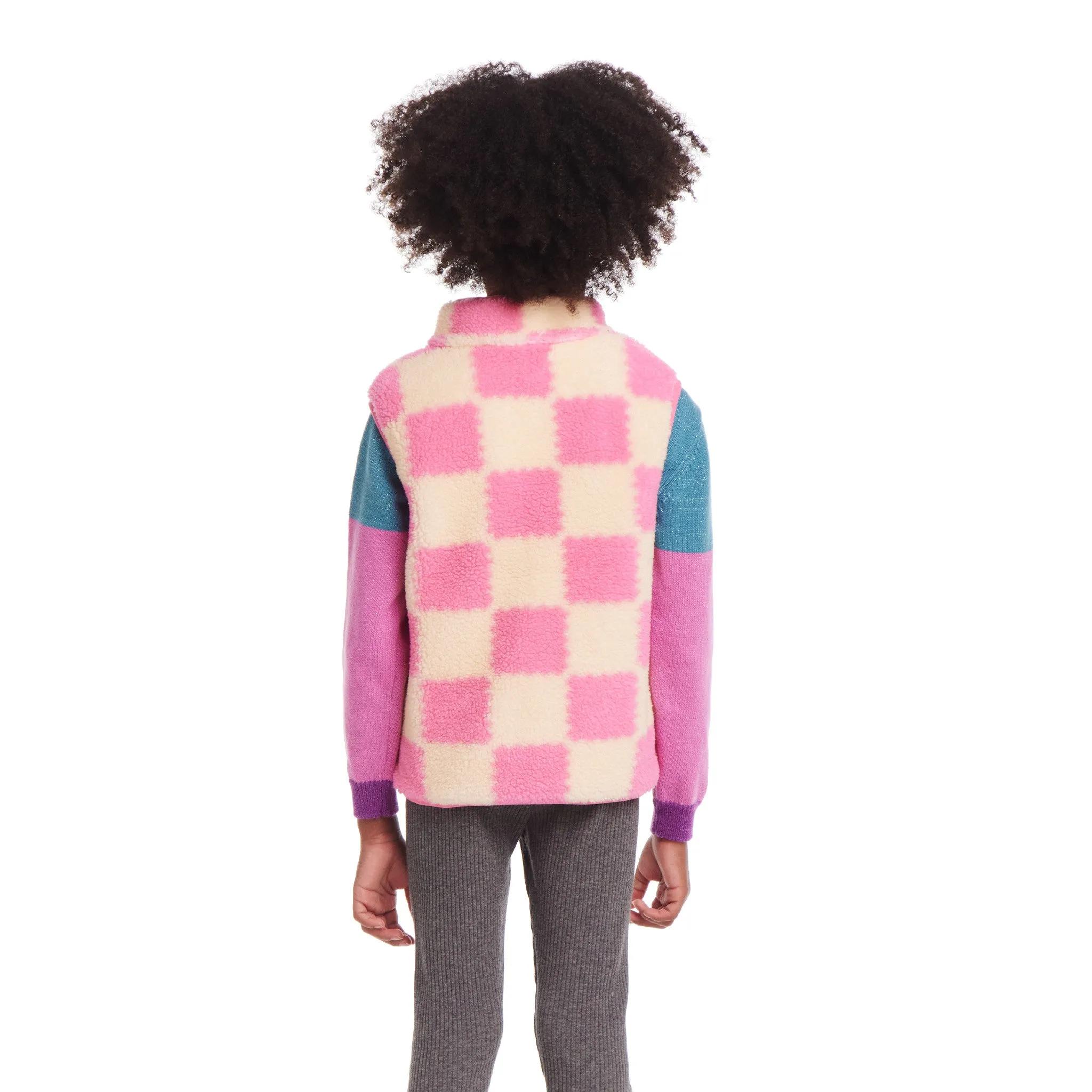 Kids (2-6x) Checkered Faux Fleece Vest | Pink