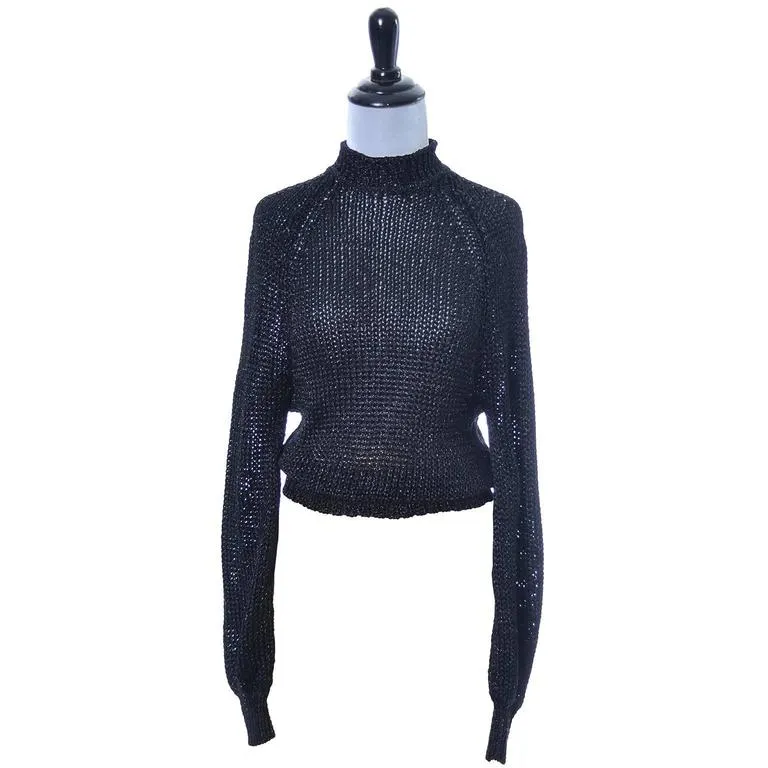 Krizia Maglia Vintage Metallic Stretch Open Weave Sweater Top