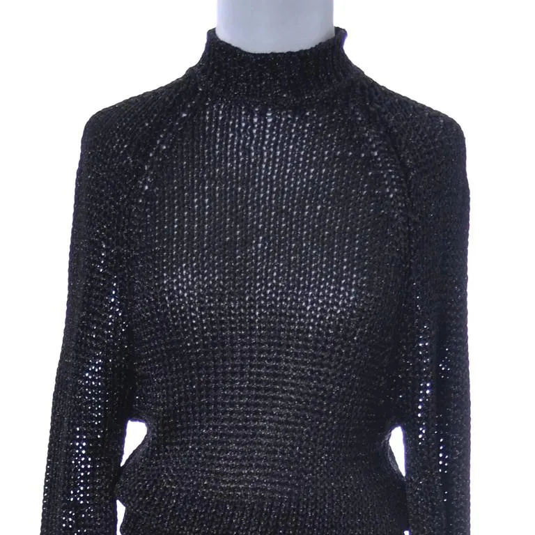 Krizia Maglia Vintage Metallic Stretch Open Weave Sweater Top