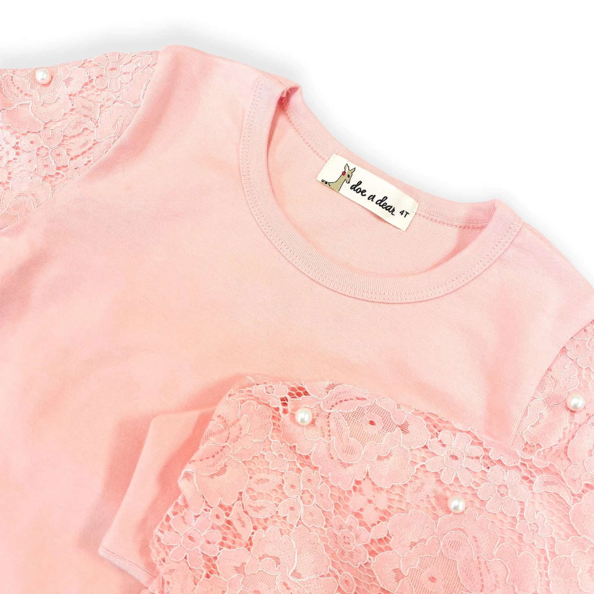 Lace & Pearl Accents Top - Pink