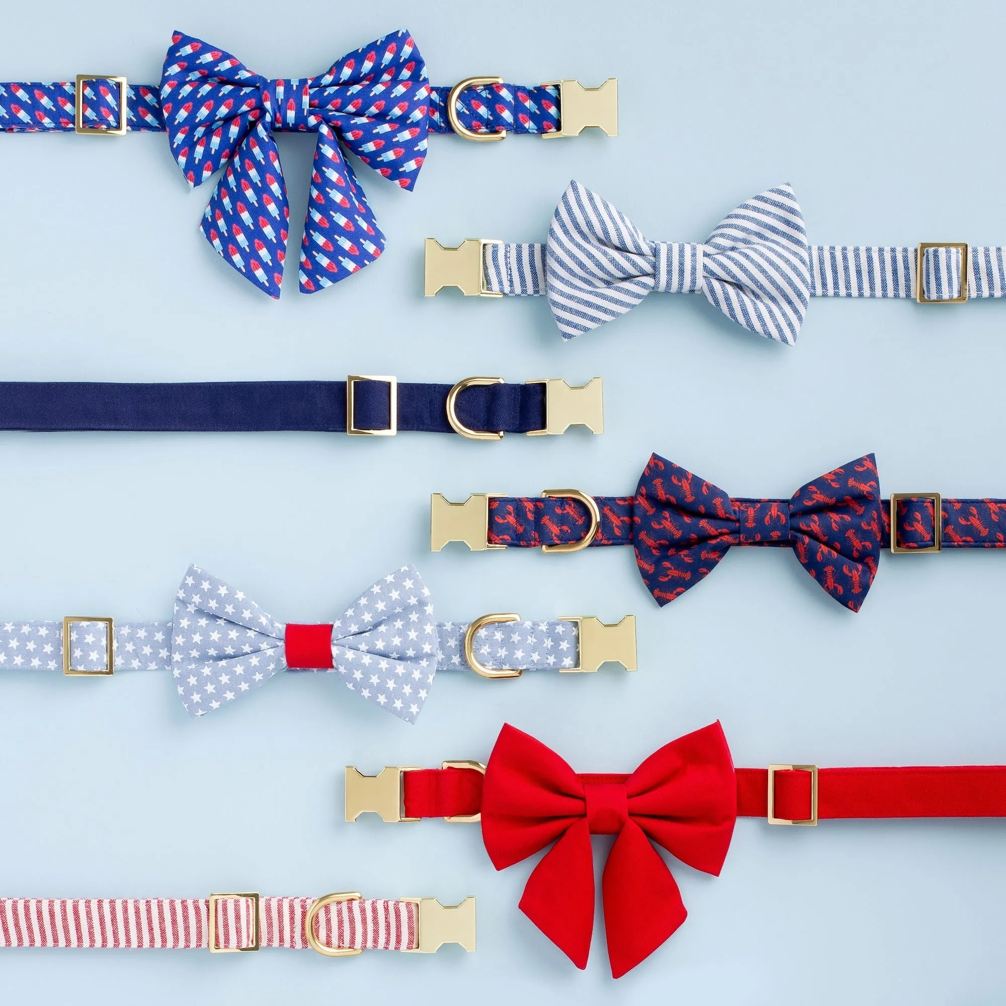 Lake Blue Stripe Bow Tie Collar