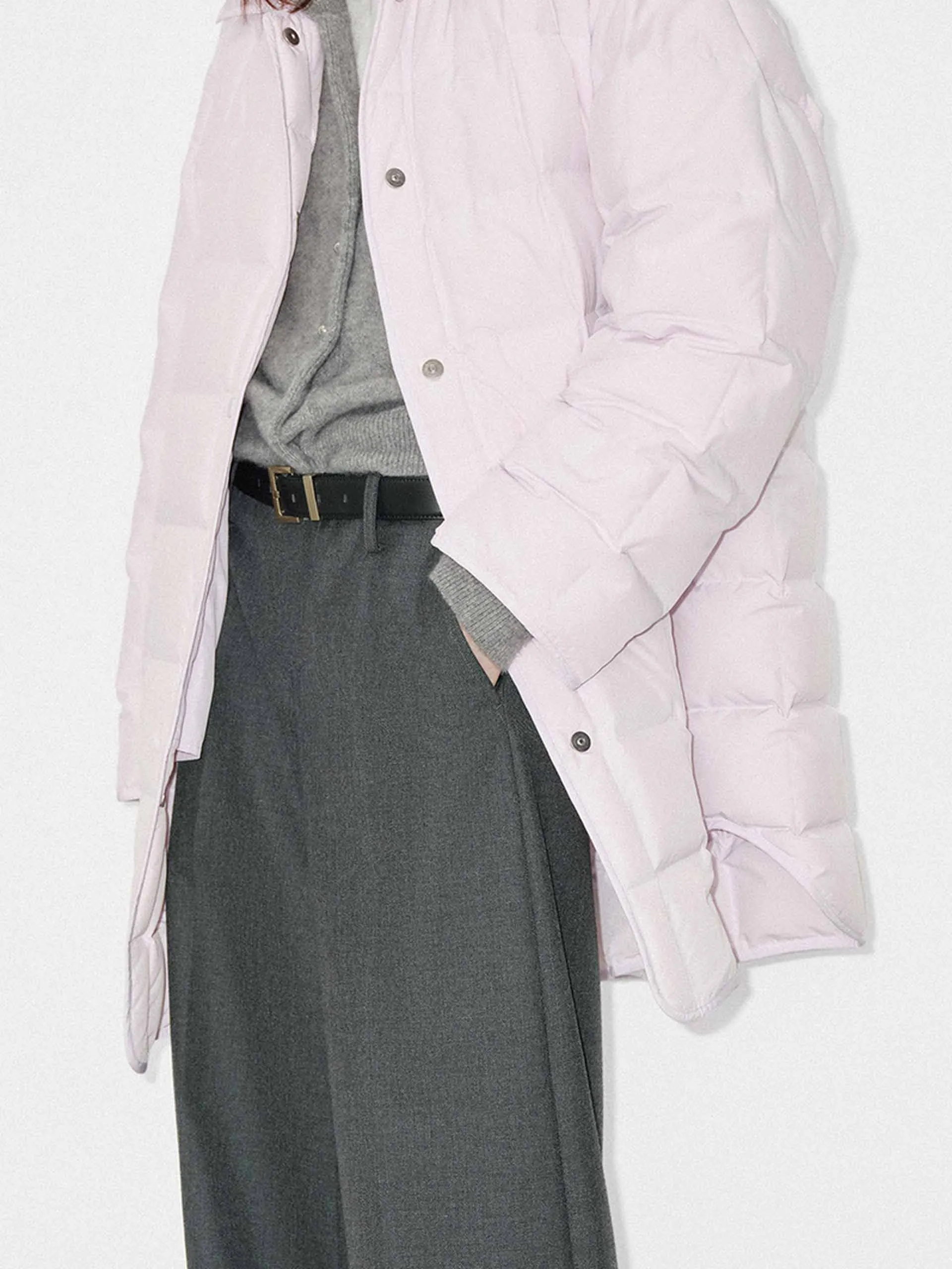 Lapel Collar Midi Puffer Coat