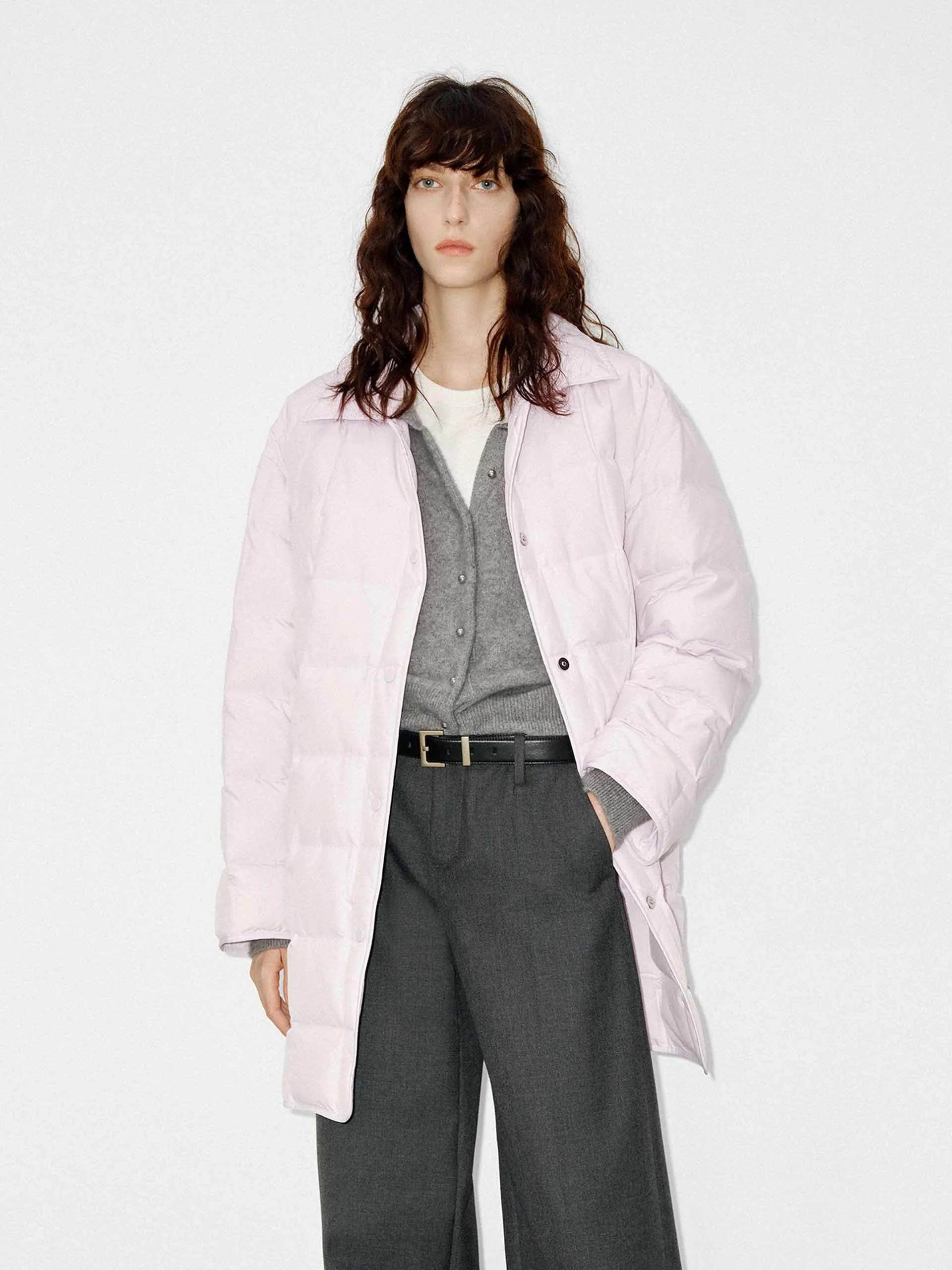 Lapel Collar Midi Puffer Coat