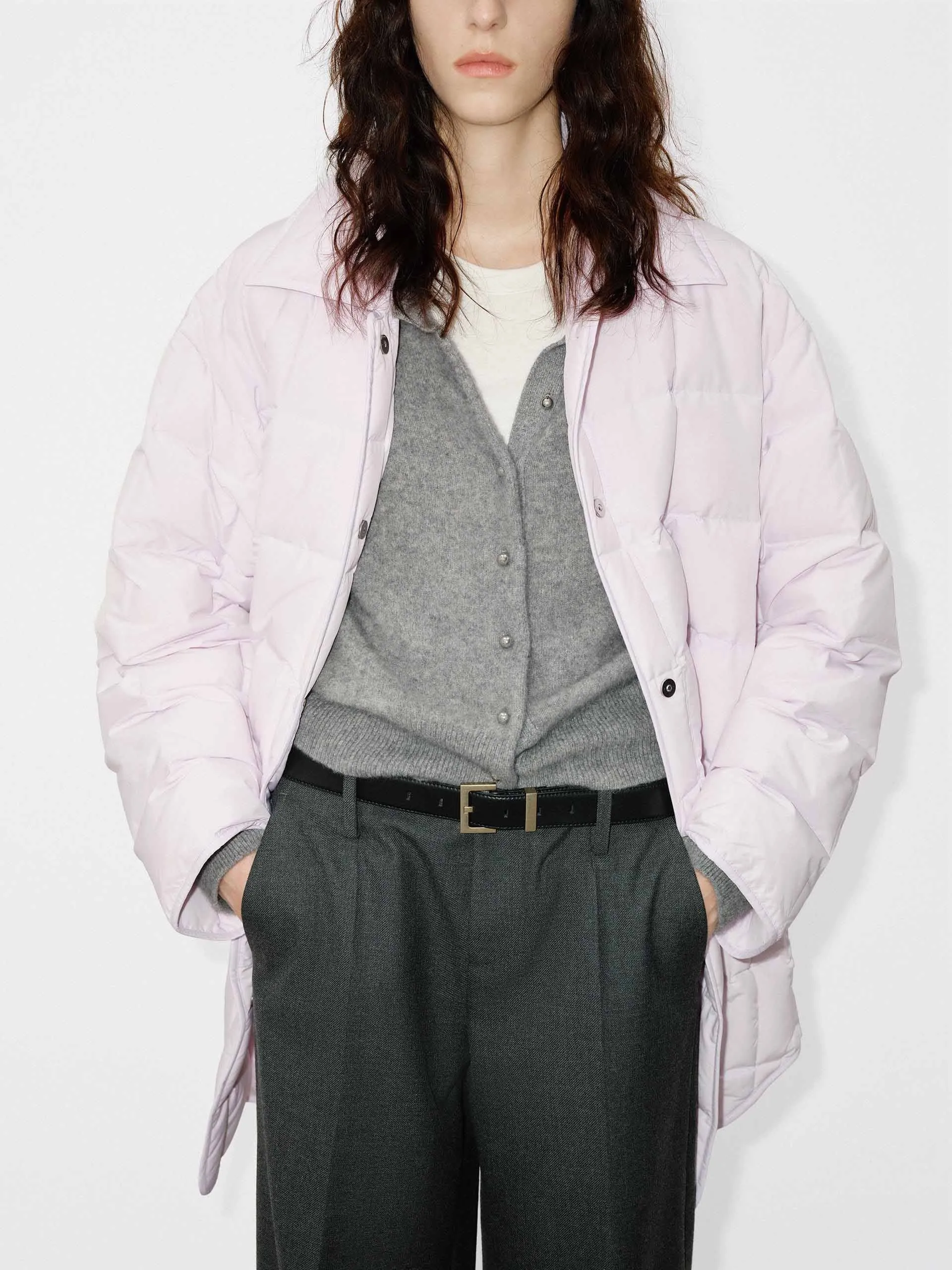 Lapel Collar Midi Puffer Coat