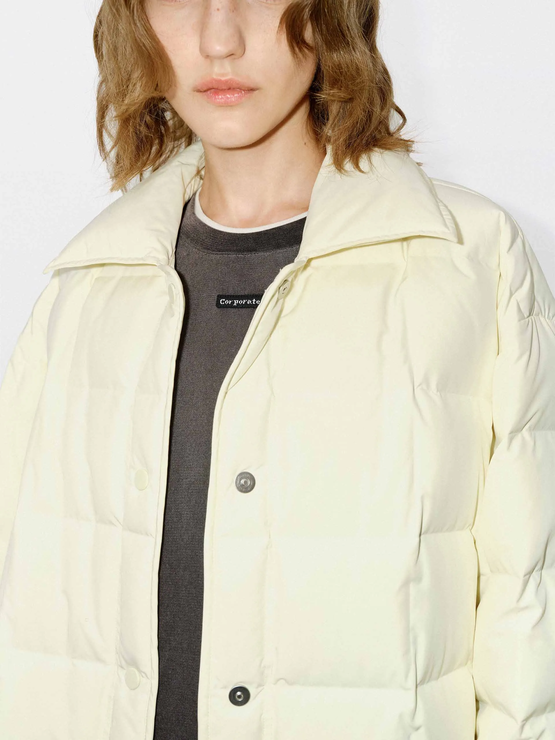 Lapel Collar Midi Puffer Coat