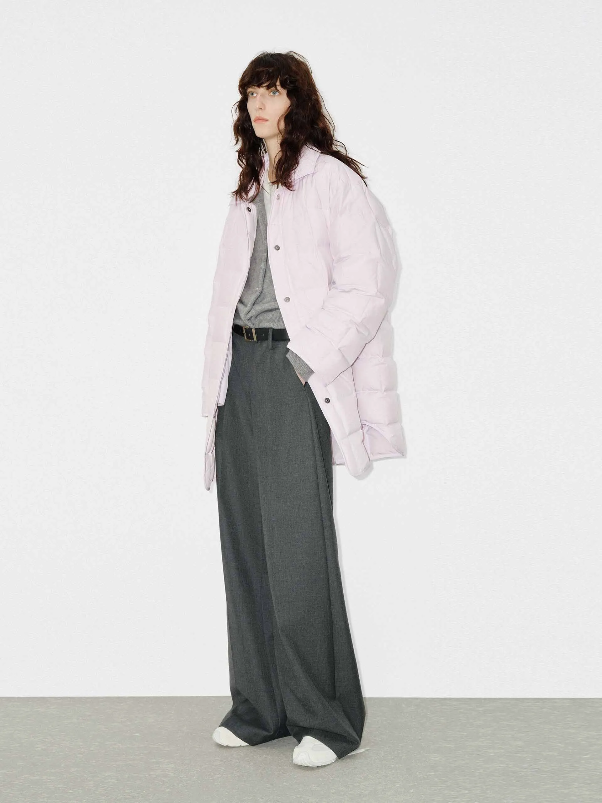 Lapel Collar Midi Puffer Coat