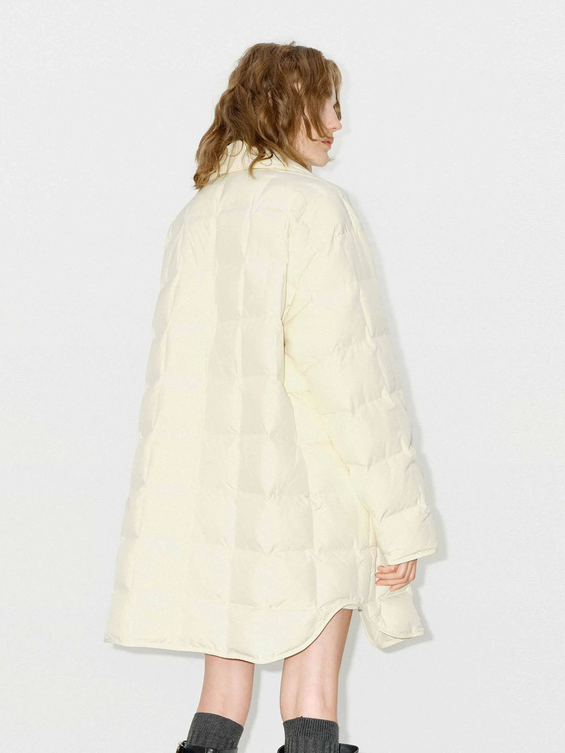 Lapel Collar Midi Puffer Coat